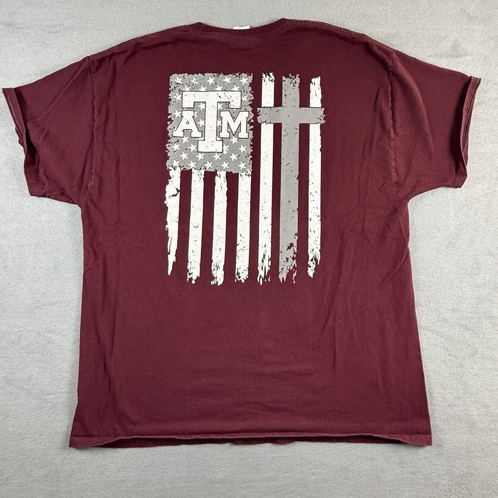 Texas A&M Aggies T Shirt Mens XL Maroon American Flag Double Sided